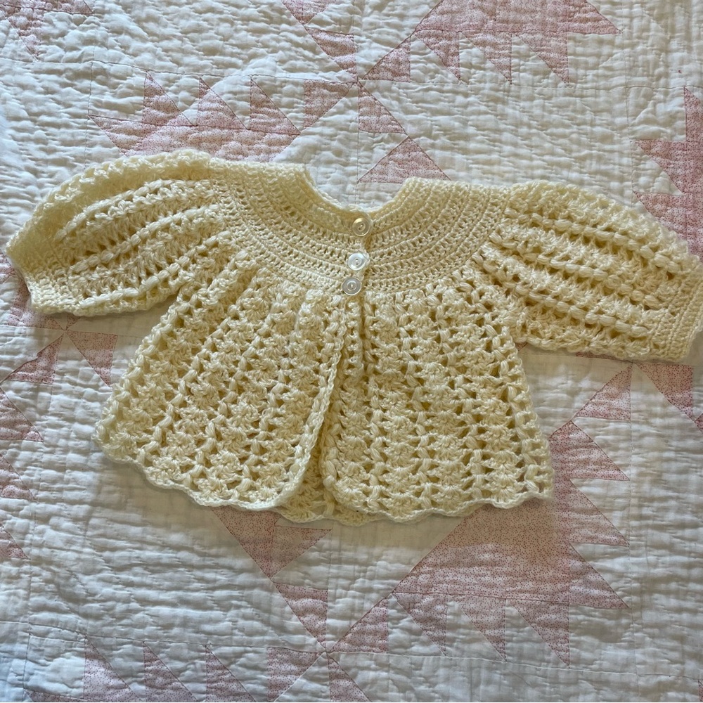 Cream Crochet Baby Cardigan